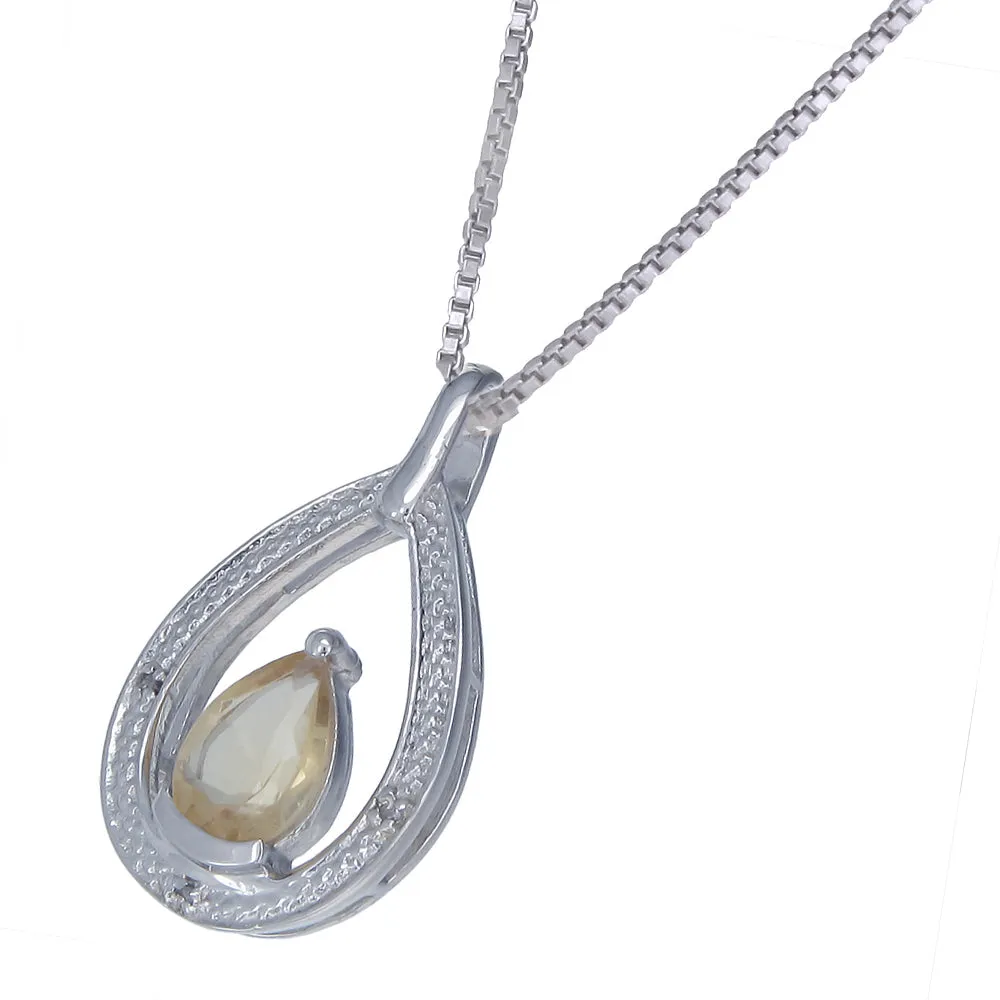 1.70 cttw Citrine & Diamond Pendant .925 Sterling Silver With 18 Inch Chain