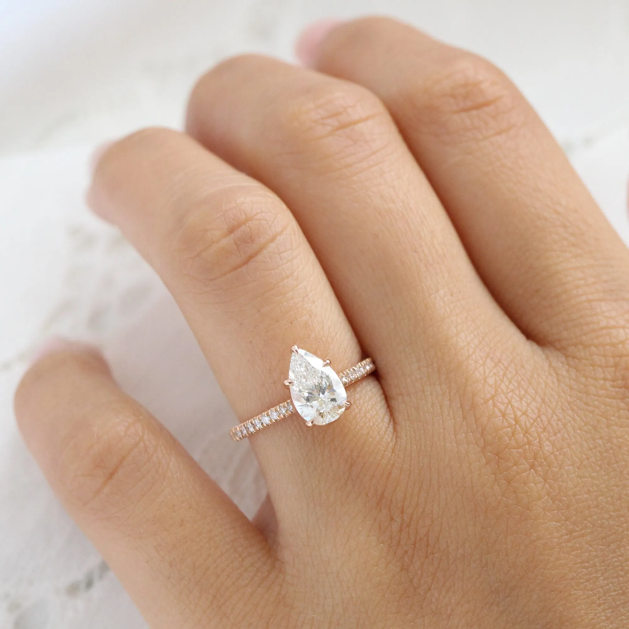 1.70 Ctw Pear Lab Diamond Ring w/ Natural Diamonds in Solitaire Pave Ring