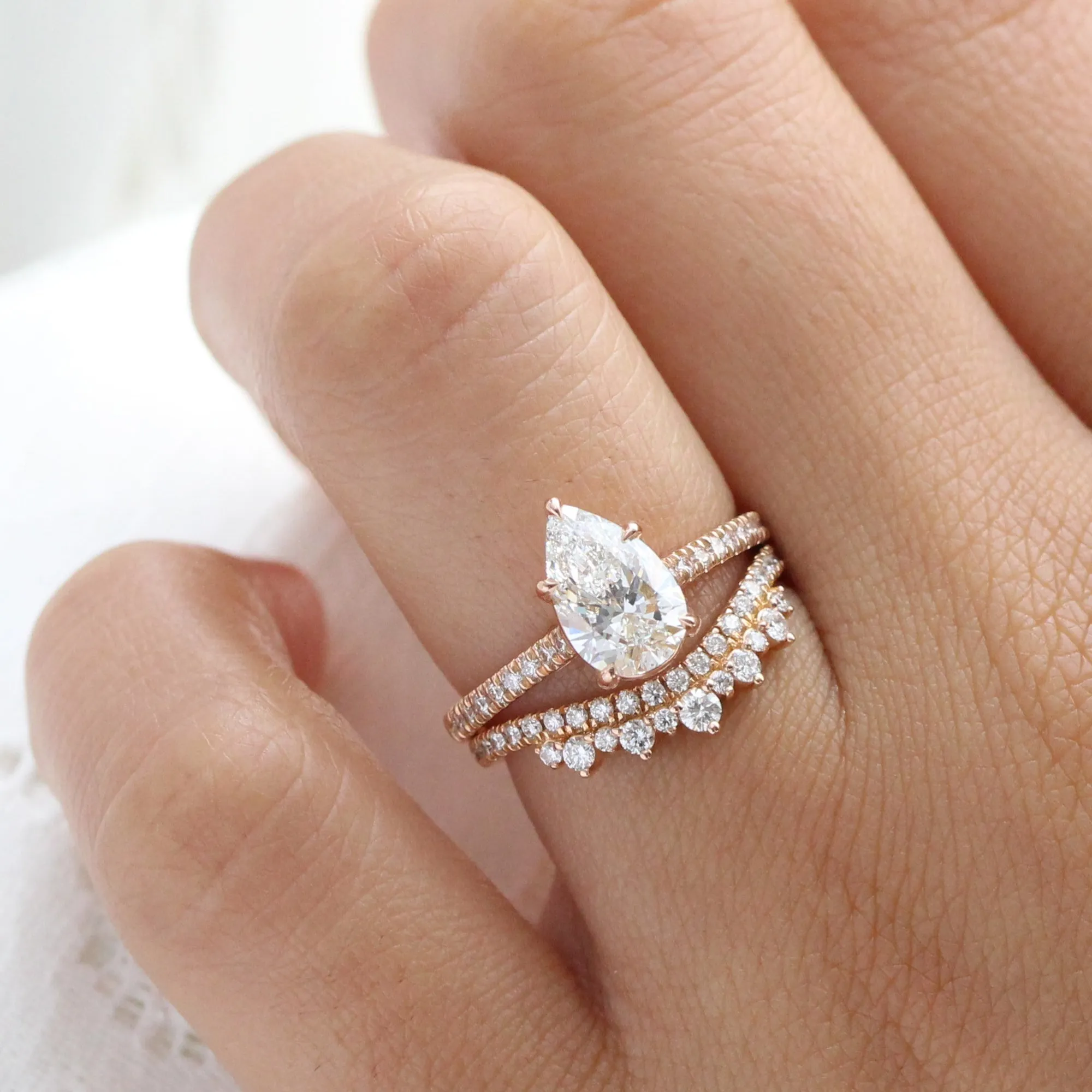 1.70 Ctw Pear Lab Diamond Ring w/ Natural Diamonds in Solitaire Pave Ring