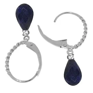 17.7 Carat 14K Solid White Gold Leverback Earrings Diamond Sapphire