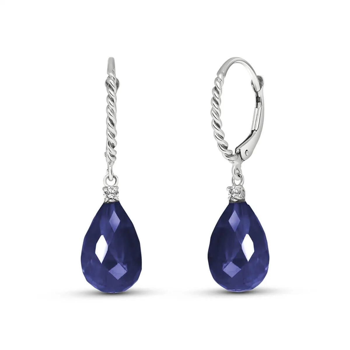 17.7 Carat 14K Solid White Gold Leverback Earrings Diamond Sapphire