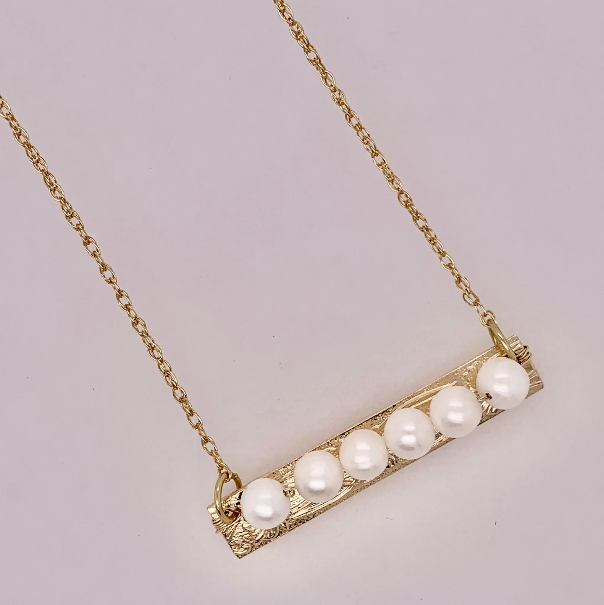 18” Gold Filled John Cauley Original Pearl Bar Design Necklace