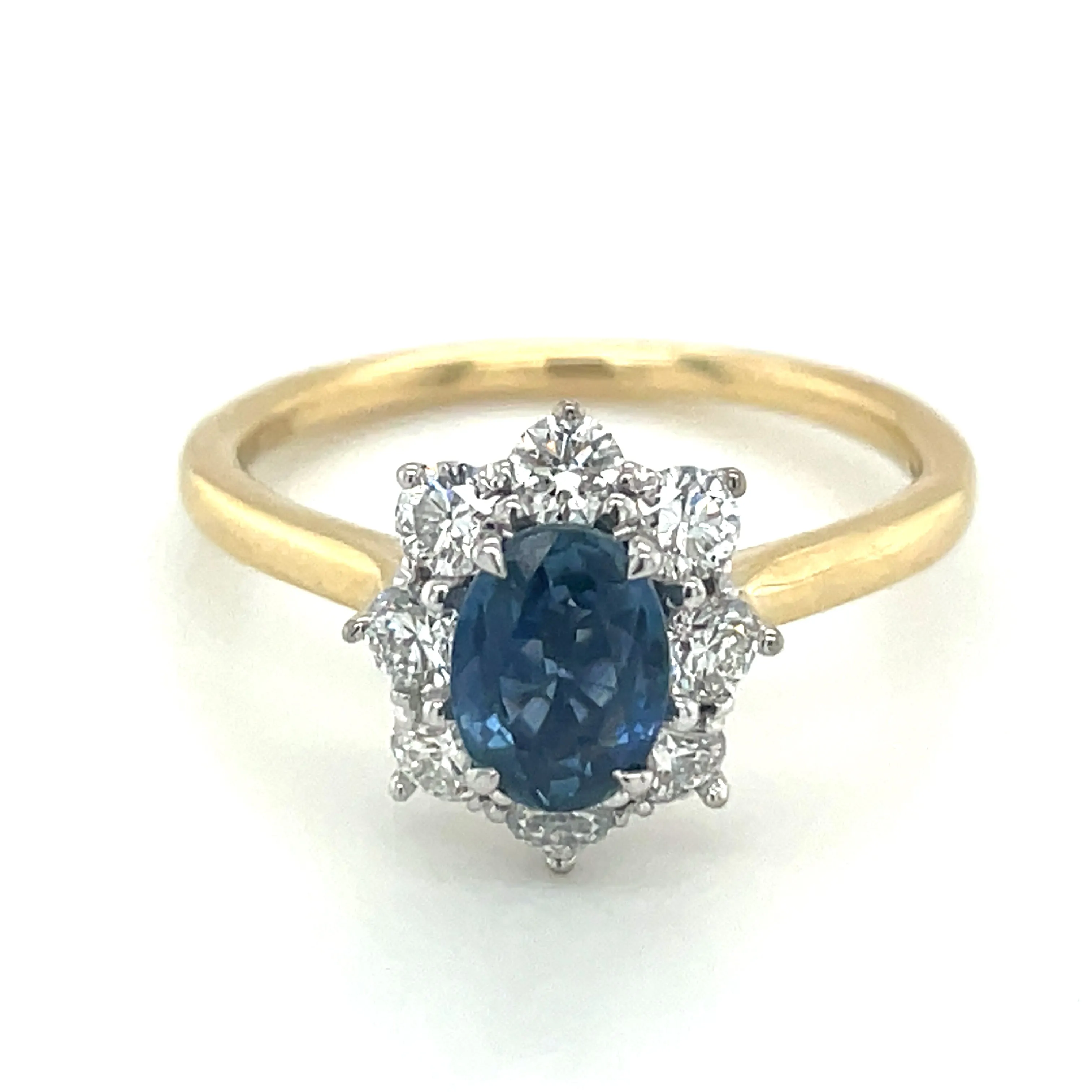 18ct Yellow Gold Earth Grown 1ct Sapphire & Diamond Cluster Halo Engagement Ring