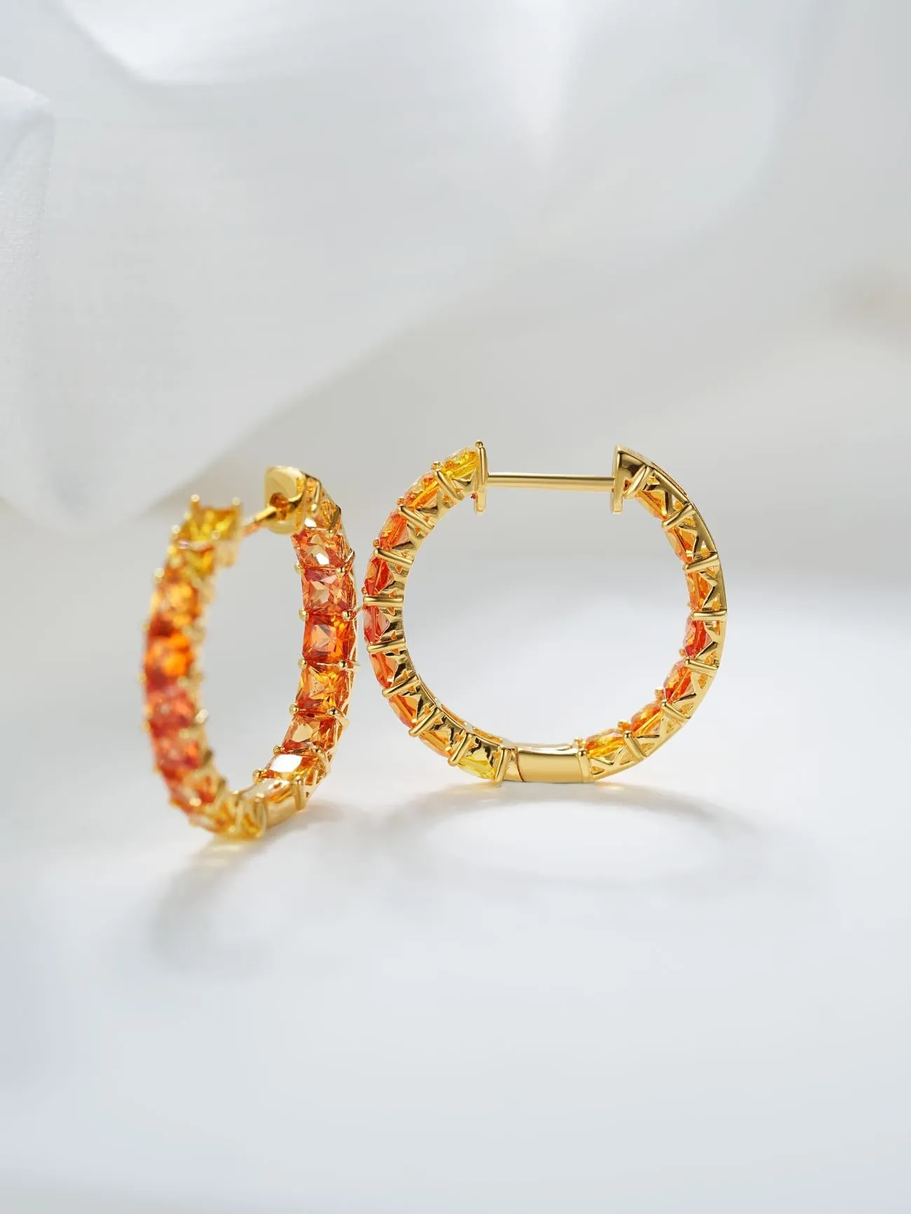 18k Gold Custom Natural Gem Stone Sapphire Large Hoop Princess Earrings