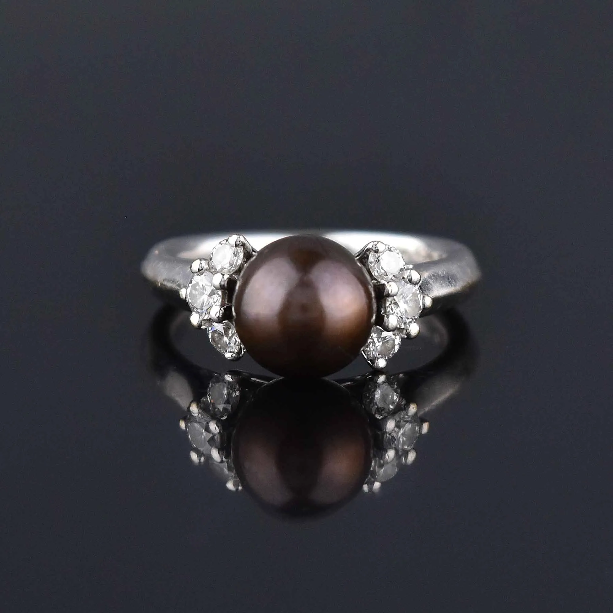 18K White Gold Diamond Black Pearl Ring