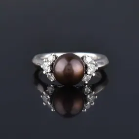 18K White Gold Diamond Black Pearl Ring