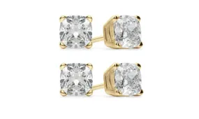 18k Yellow Gold 4mm 1Ct Cushion Cut White Sapphire Set Of Two Stud Earrings Plated