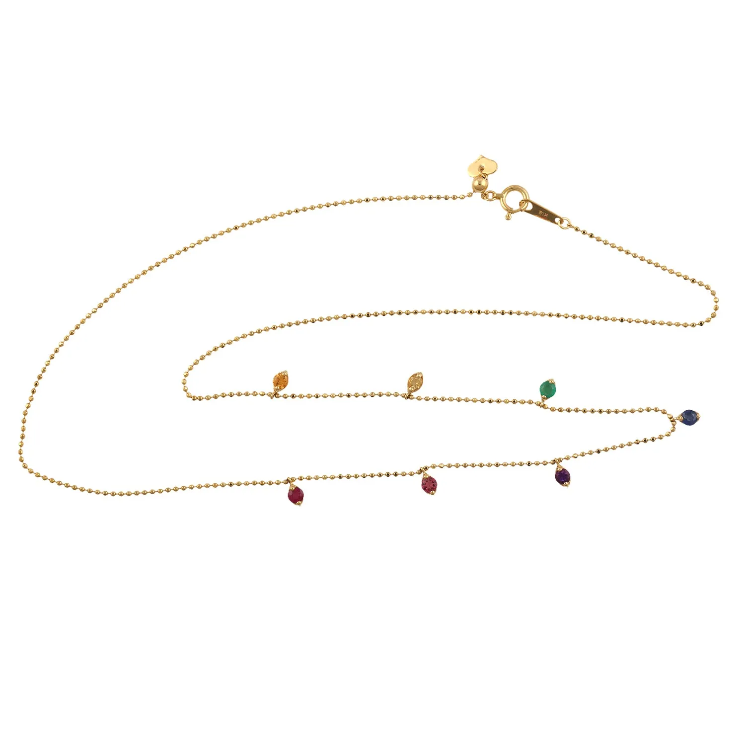 18k Yellow Gold Sapphire Gemstone Bead Chain Necklace Jewelry