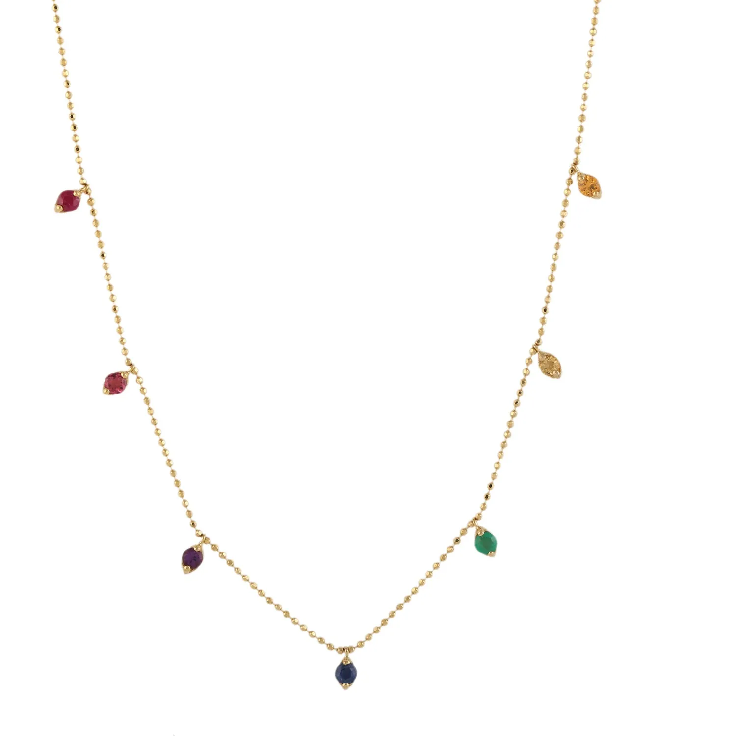 18k Yellow Gold Sapphire Gemstone Bead Chain Necklace Jewelry