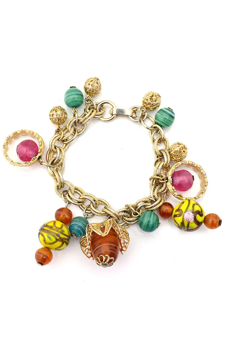 1960s Vintage Bracelet Dangle Murano Glass Beads