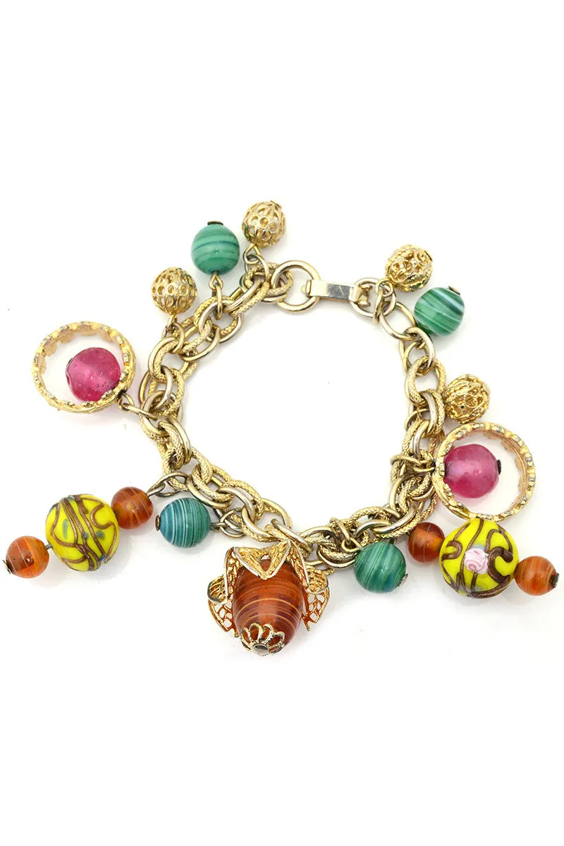 1960s Vintage Bracelet Dangle Murano Glass Beads