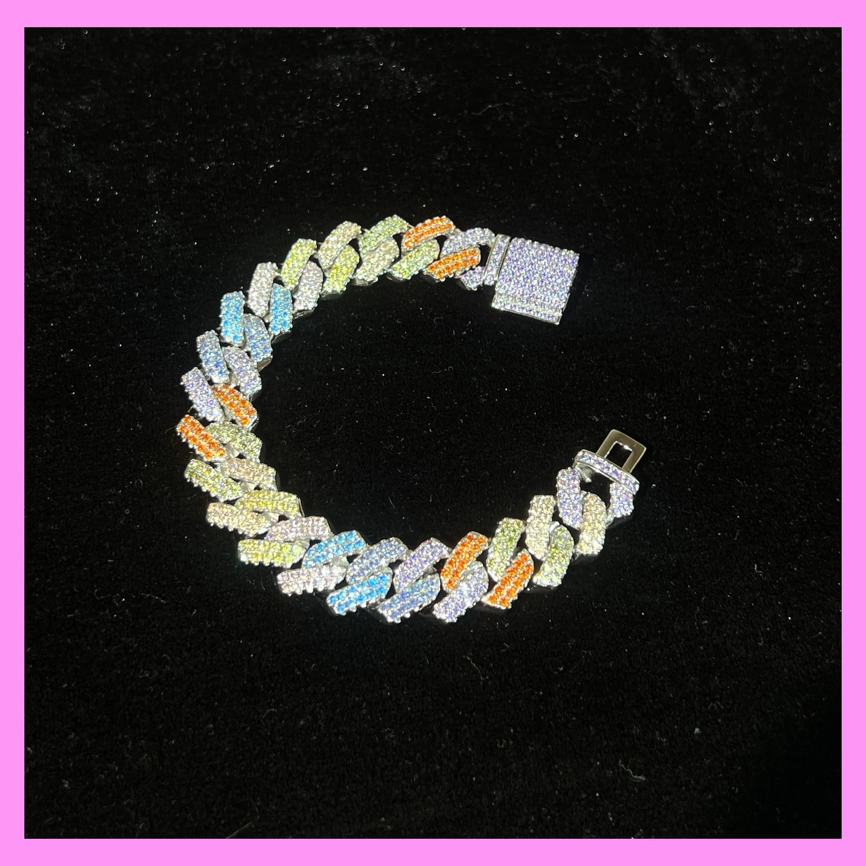 【2-43.4#】Rainbow Cuban Bracelet for female fashion daily engagement wedding anniversary birthday present