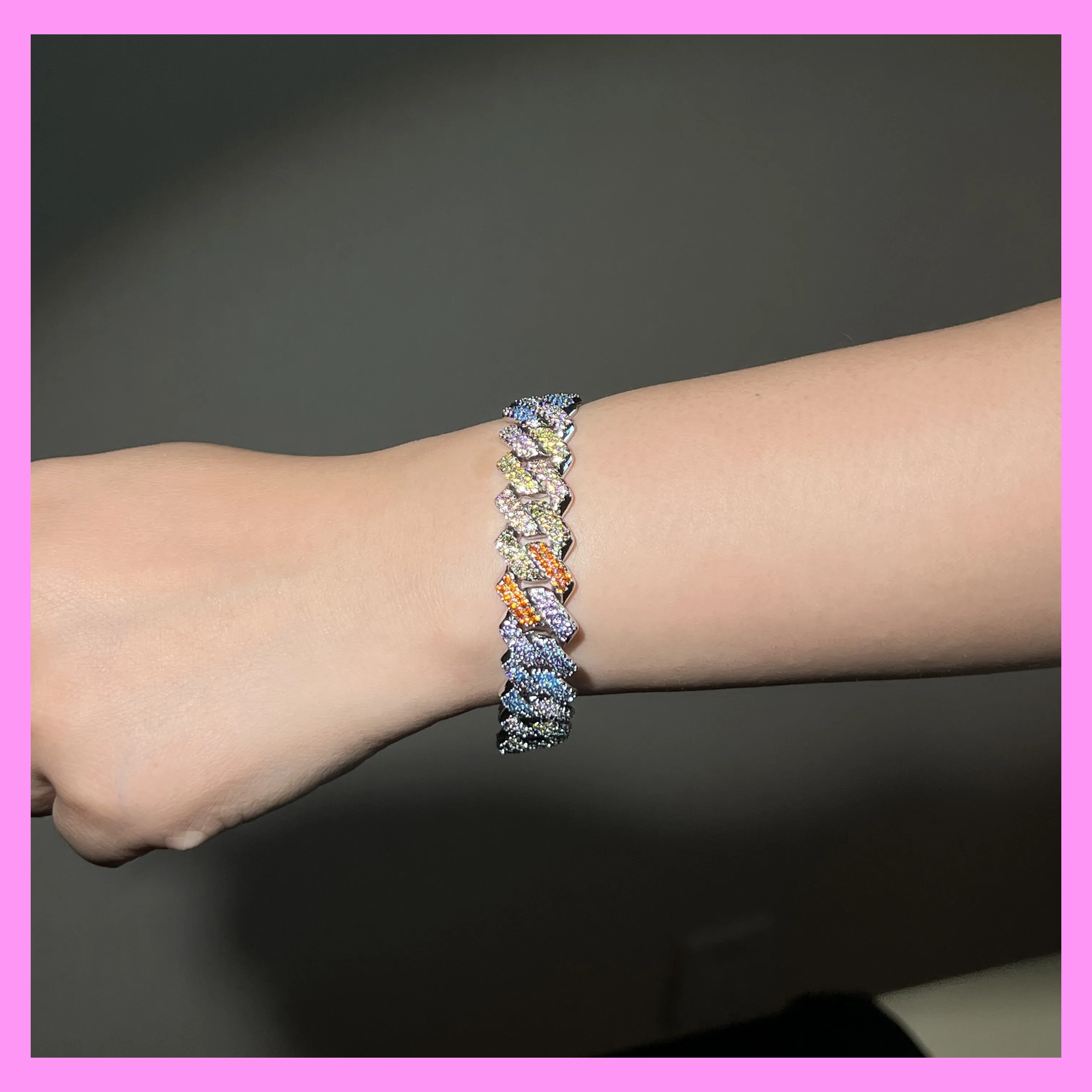 【2-43.4#】Rainbow Cuban Bracelet for female fashion daily engagement wedding anniversary birthday present