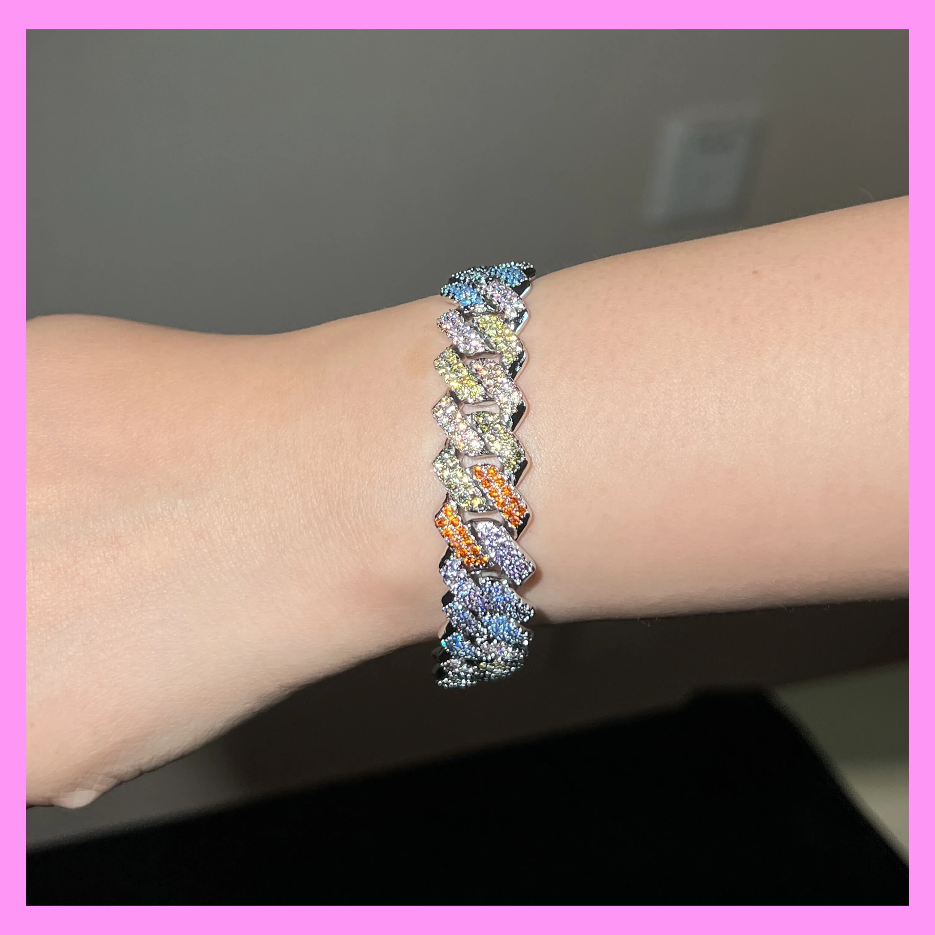 【2-43.4#】Rainbow Cuban Bracelet for female fashion daily engagement wedding anniversary birthday present