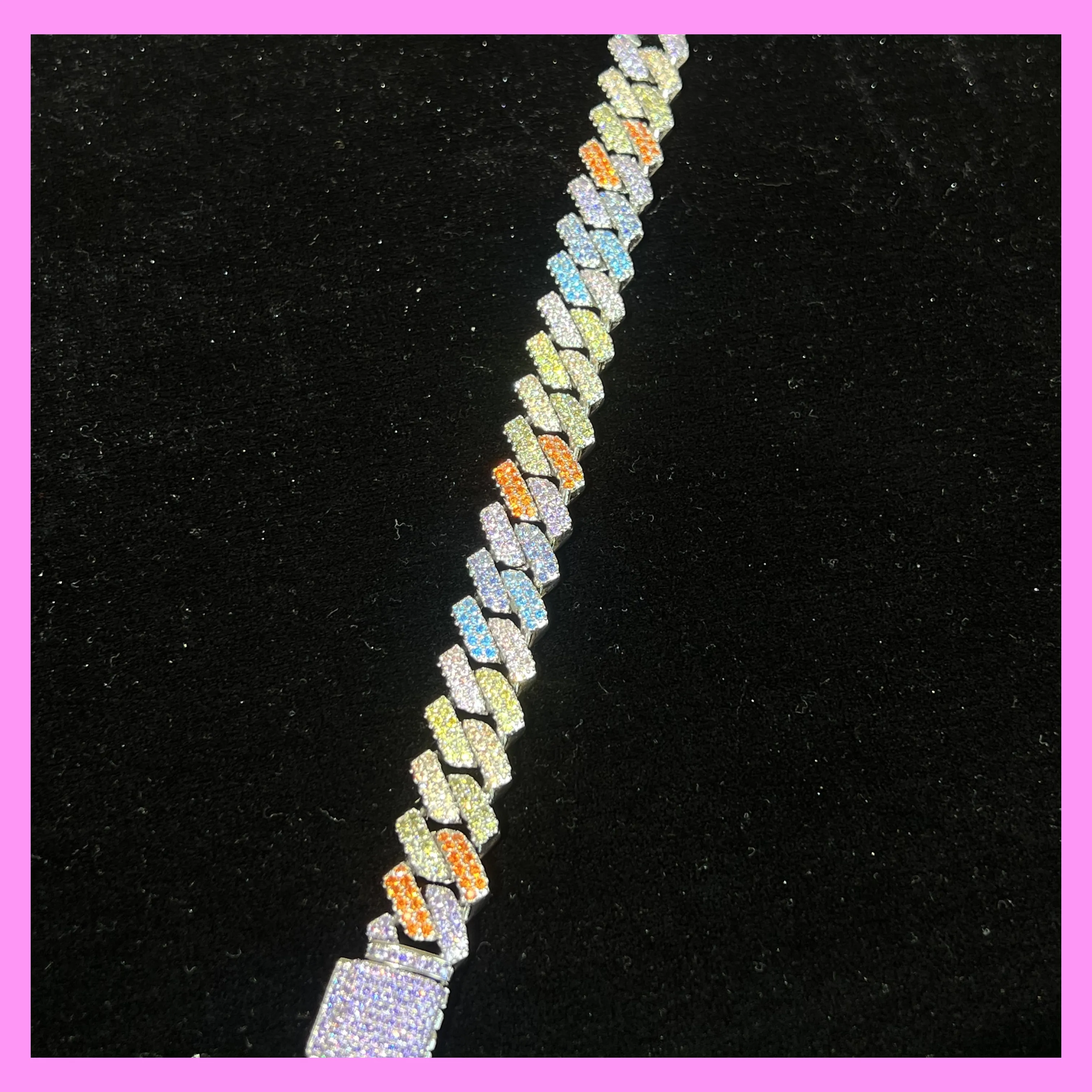 【2-43.4#】Rainbow Cuban Bracelet for female fashion daily engagement wedding anniversary birthday present