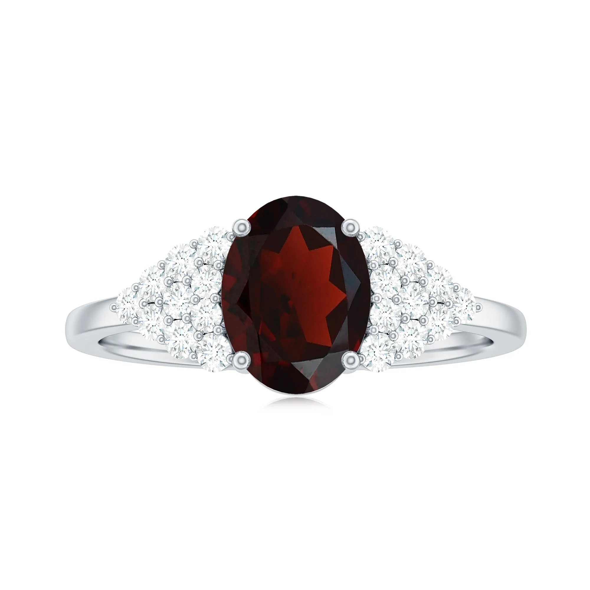 2.25 CT Oval Garnet Solitaire Ring with Diamond Accent