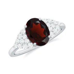 2.25 CT Oval Garnet Solitaire Ring with Diamond Accent