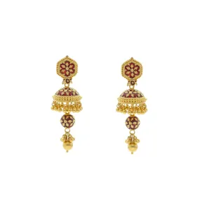 22K Yellow Gold Drop Earrings W/Meenakari Design, 20.6 grams