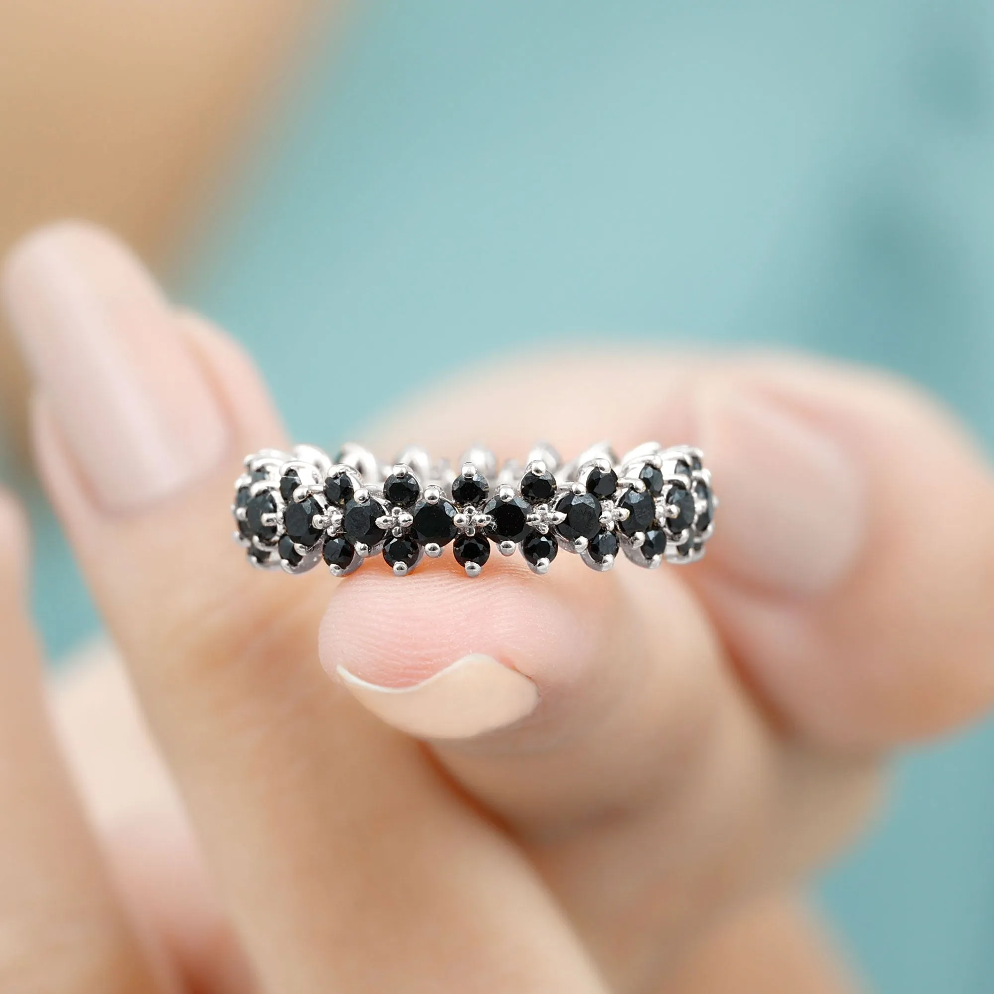 2.75 CT Prong Set Black Spinel Full Eternity Band Ring