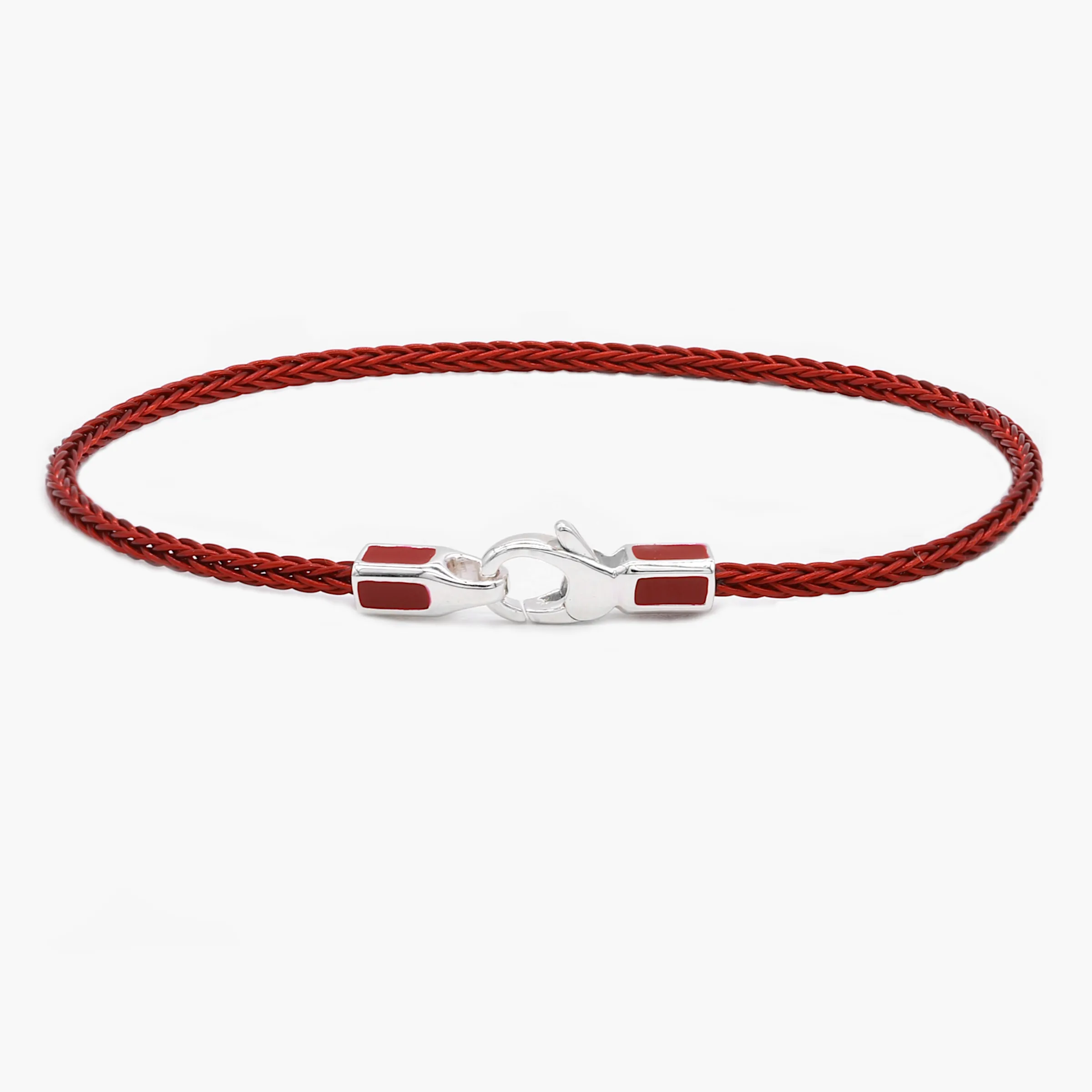 2mm Sailing Cable Bracelet With Sterling Silver Clasp (Red)