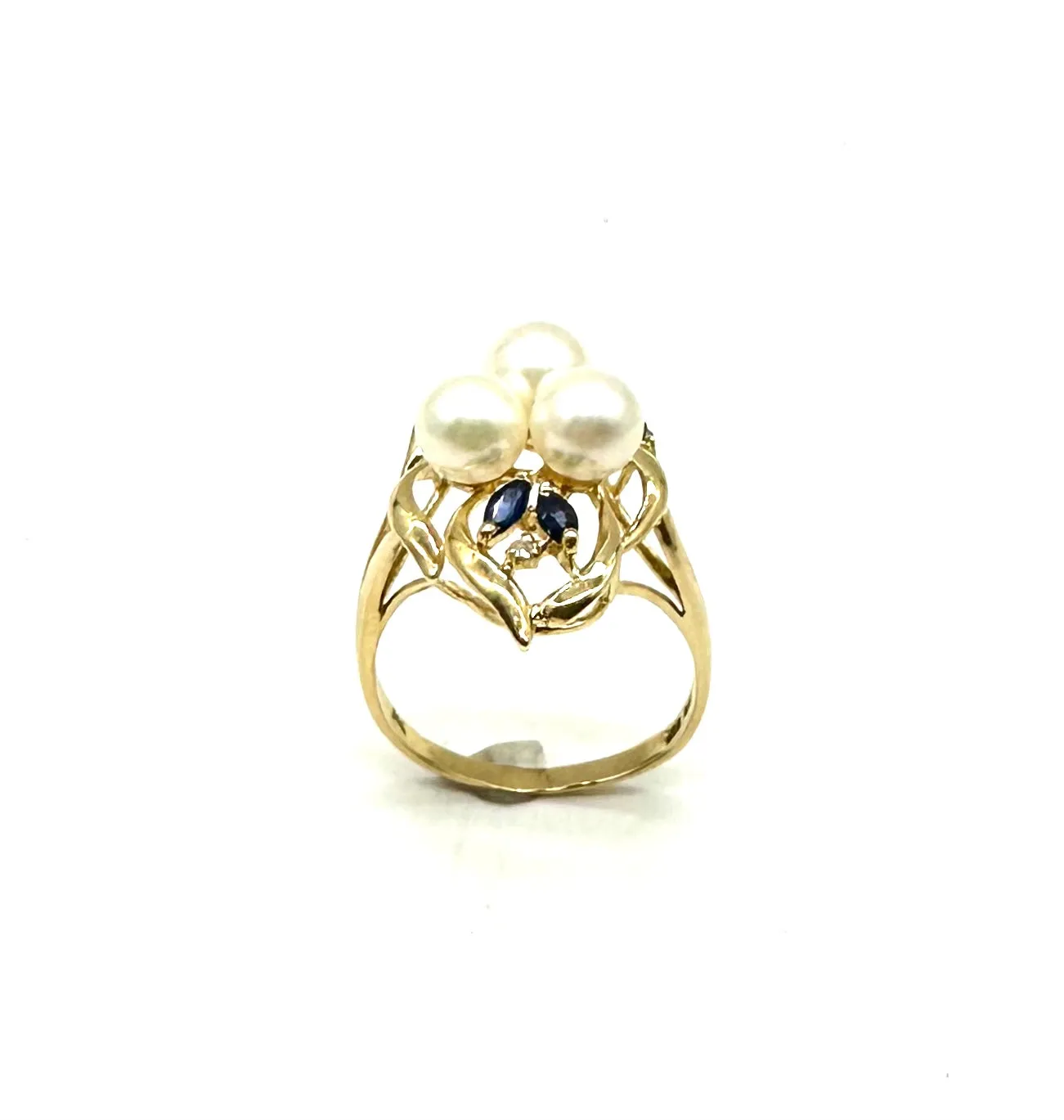 3 Stone Pearl Ring W/ Sapphire & Diamond Accent