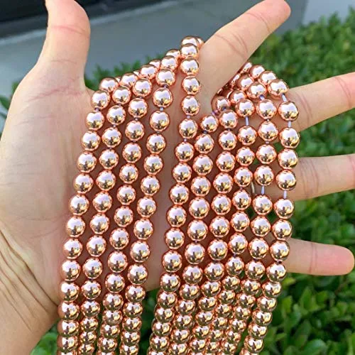 3 Strands Top Quality Natural Hematite Rose Gold Plated Gemstone 10mm Round Loose Stone Beads (120-129pcs Total) for Jewelry Craft Making GFC4-10