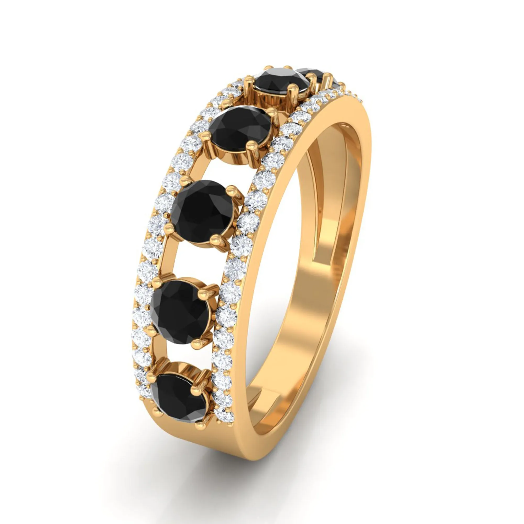 3/4 CT Black Spinel Anniversary Band Ring with Diamond