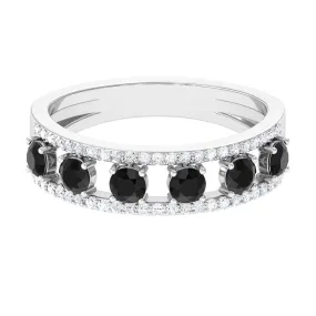 3/4 CT Black Spinel Anniversary Band Ring with Diamond