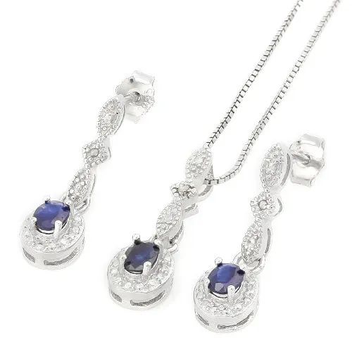 3/5 CARAT SAPPHIRE & DIAMOND 925 STERLING SILVER SET(Only Earrings)