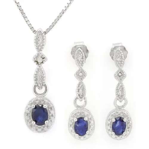 3/5 CARAT SAPPHIRE & DIAMOND 925 STERLING SILVER SET(Only Earrings)