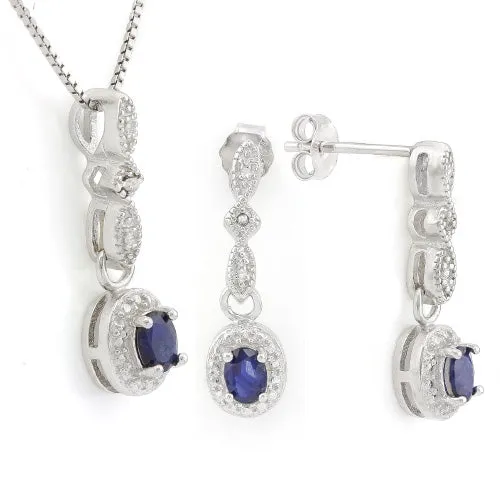 3/5 CARAT SAPPHIRE & DIAMOND 925 STERLING SILVER SET(Only Earrings)