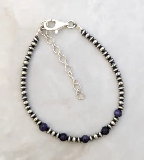 3mm Navajo Pearls & 5 Stone Charoite Bracelet Sterling Silver