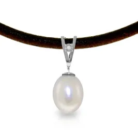 4.01 Carat 14K Solid White Gold Leather Necklace Diamond Pearl