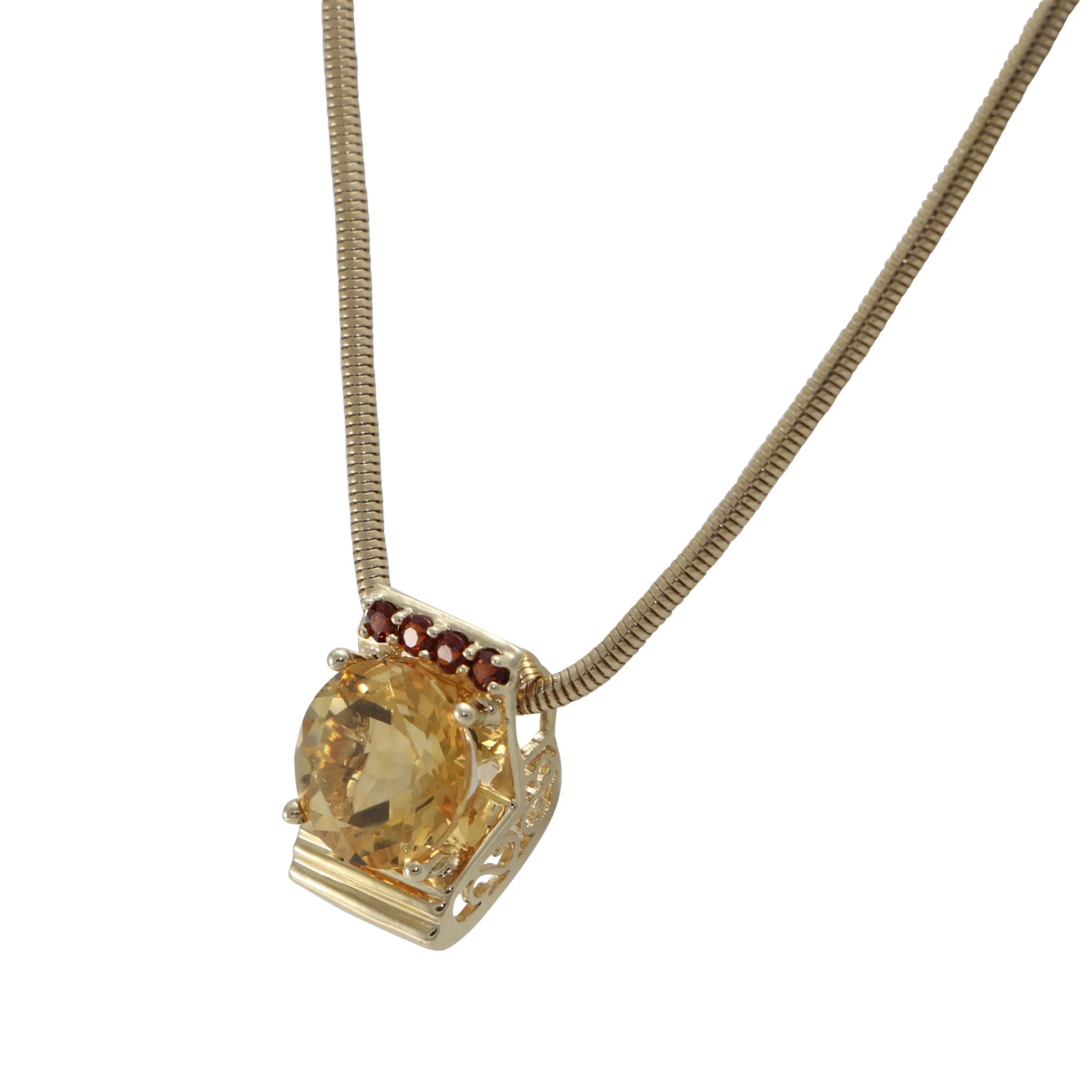 4.28CTW Citrine Spessartite Garnet Pendant 14k Gold Snake Chain Link Necklace