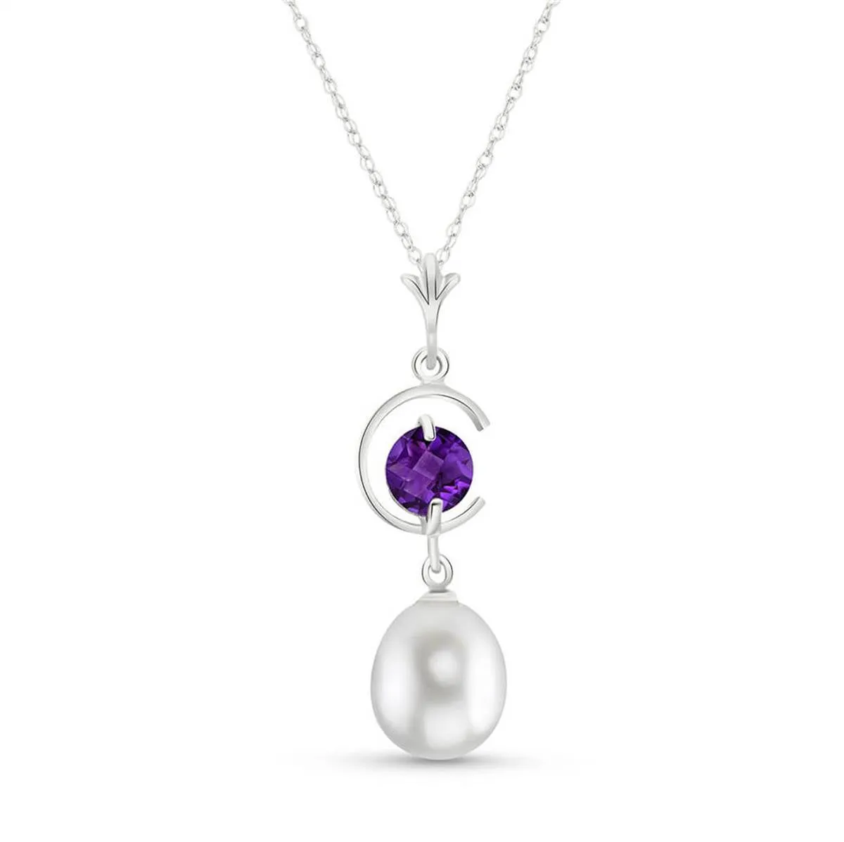 4.5 Carat 14K Solid White Gold Perennial Amethyst Pearl Necklace