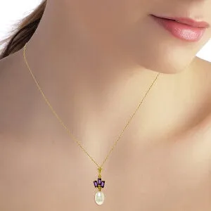 4.68 Carat 14K Solid Yellow Gold Plum Blossom Amethyst Pearl Necklace