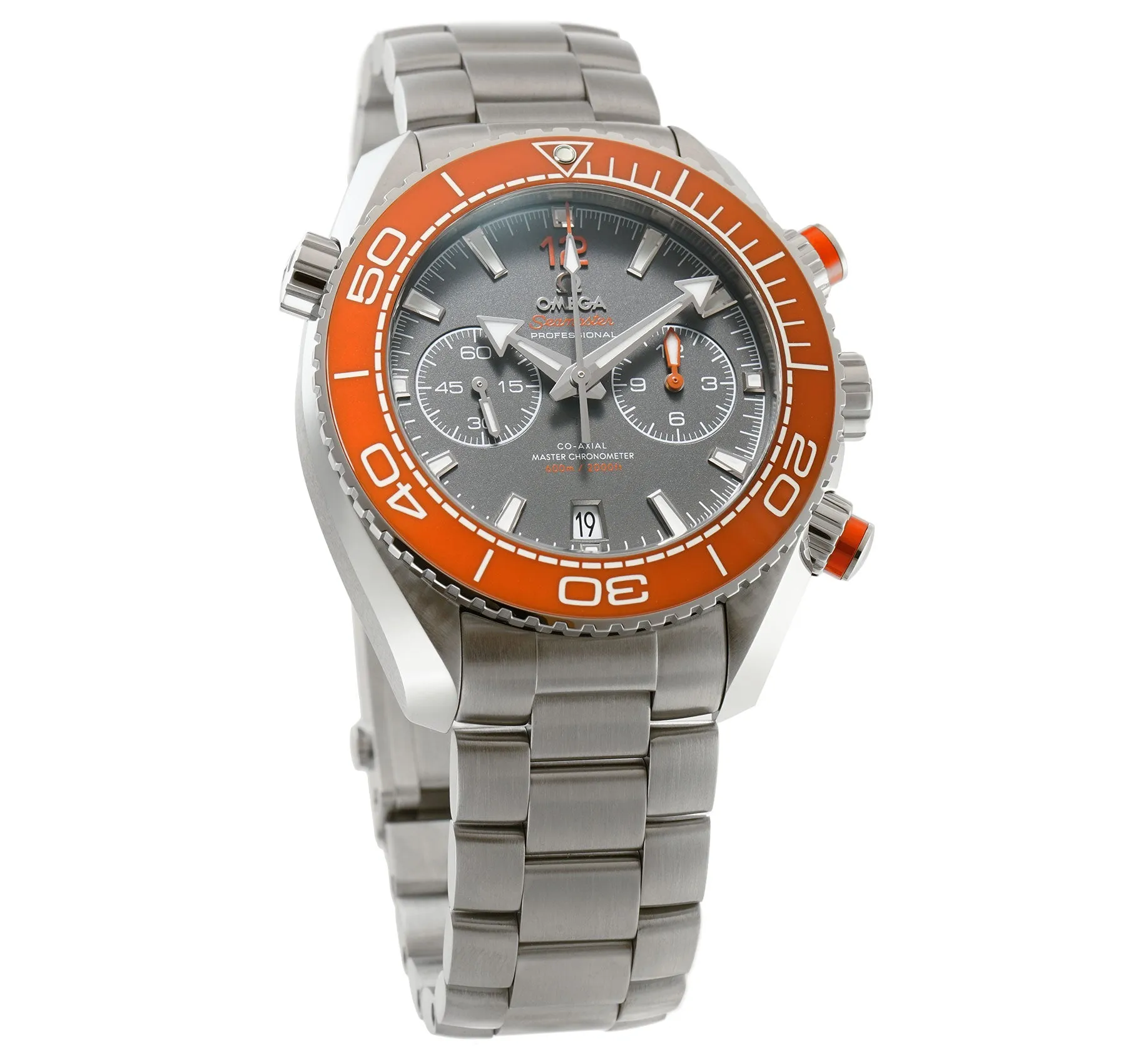 46mm Planet Ocean 600m Co-Axial Master Chronometer Orange Ceramic Bezel Grey Dial