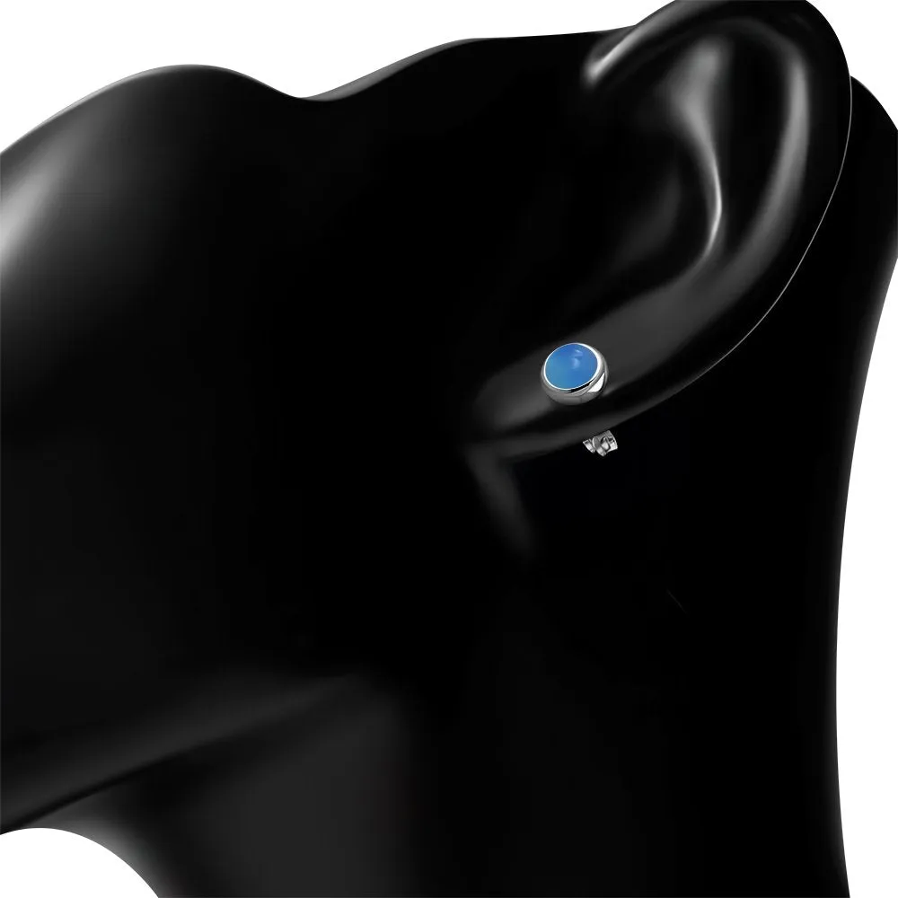 6.50mm | Blue Agate Round Silver Stud Earrings