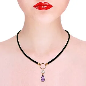 7.5 Carat 14K Solid Rose Gold Leather Necklace Pearl Amethyst