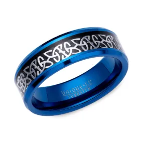 7mm Tungsten Trinity Knot Blue & Black Ring