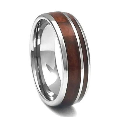 8mm Tungsten Carbide Band With Whiskey Barrel Wood Inlay, Size 14.5 (92384)