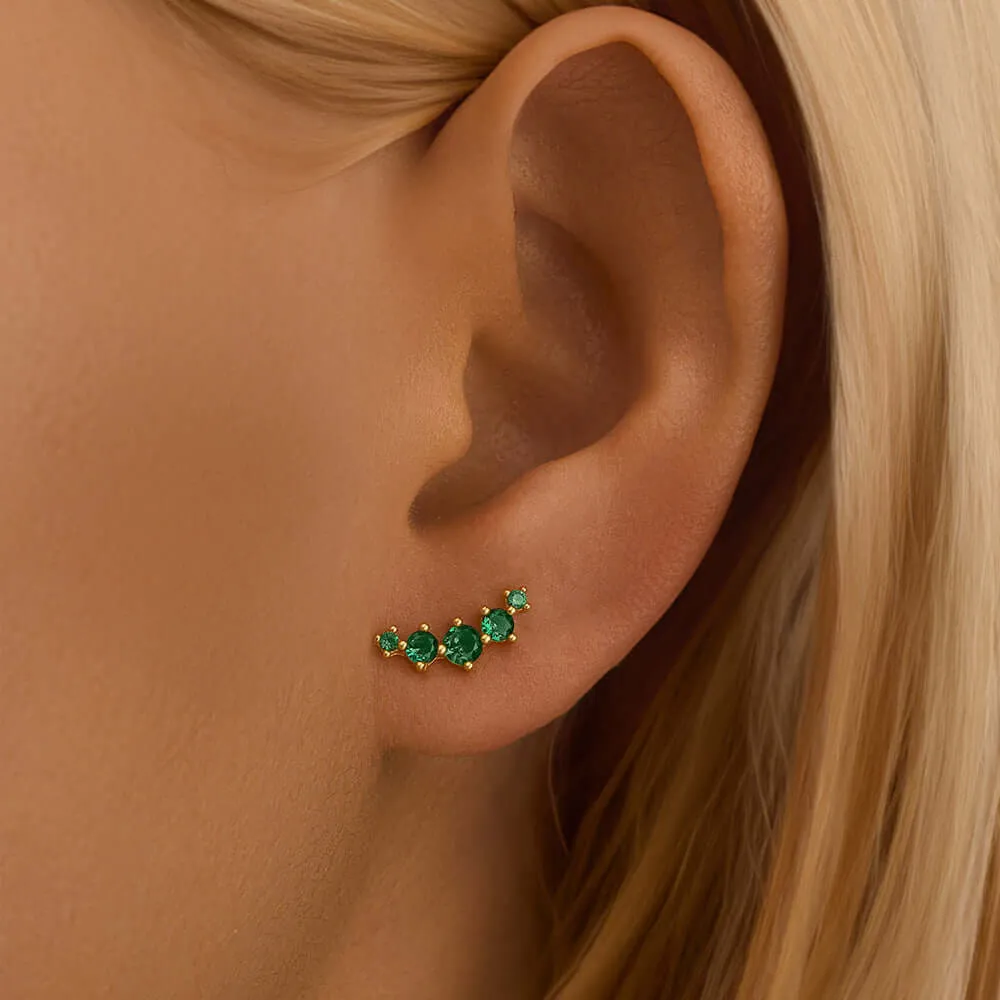 925 Silver Curved Green CZ Diamond Double Sided Earrings