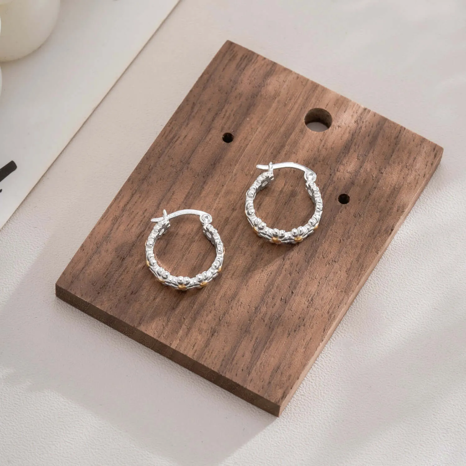 925 Silver Daisy Geometric Huggie Earring