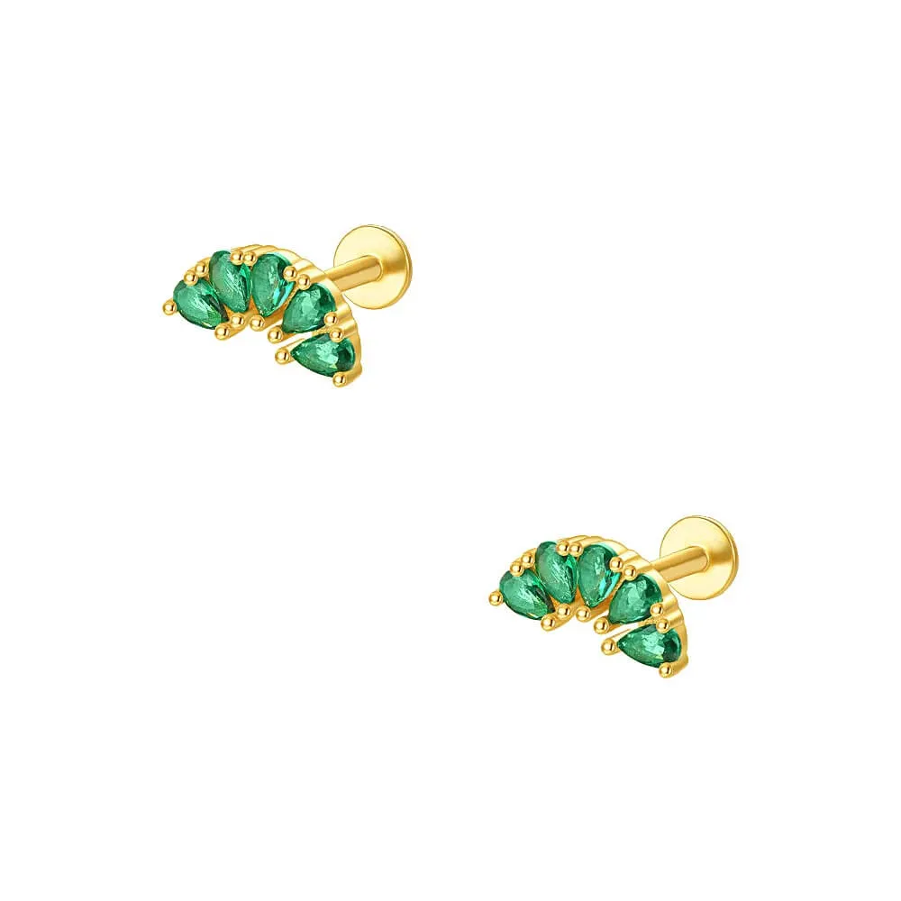 925 Silver Green Half Round CZ Diamond Double Sided Earrings