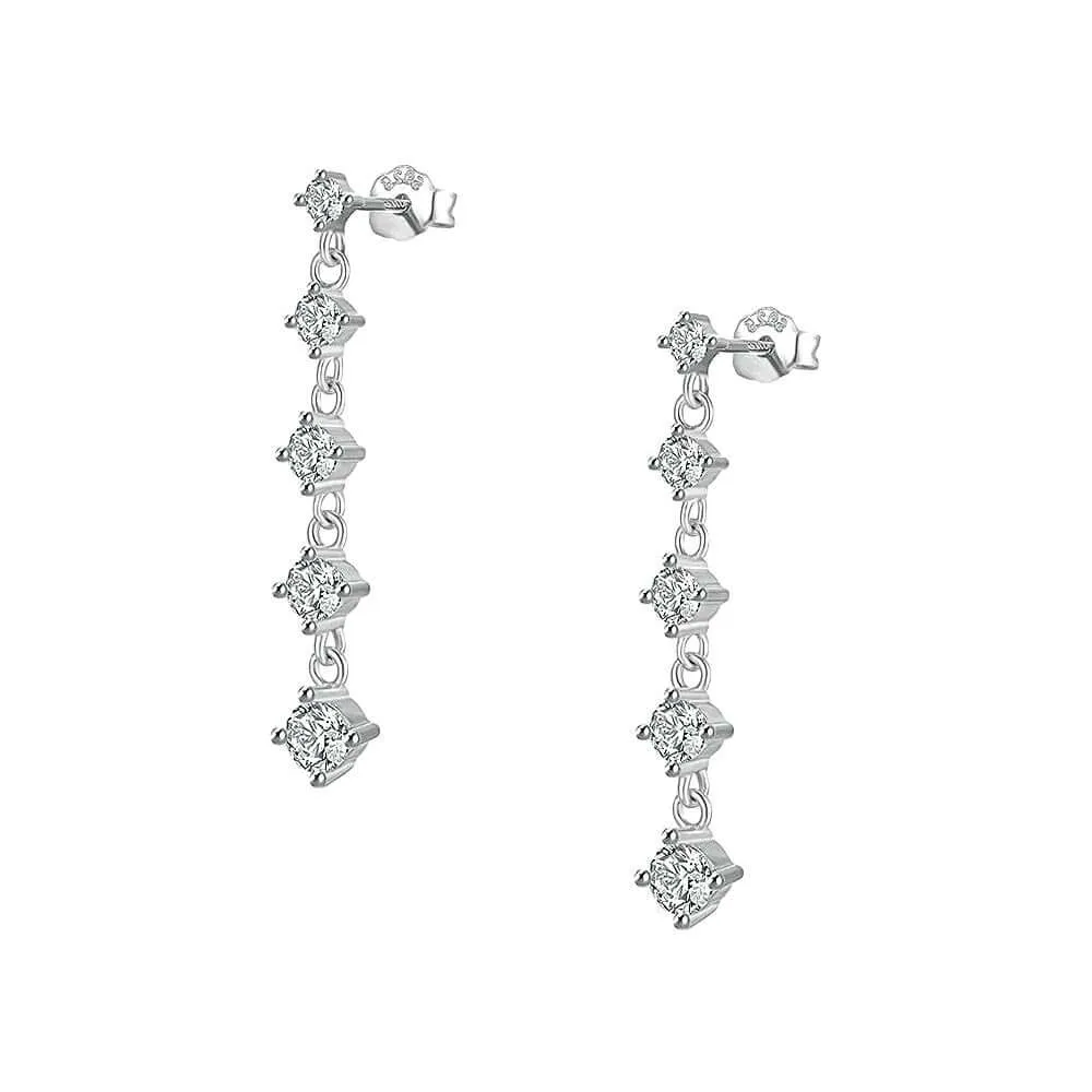 925 Silver Round Chain Long Drop Earrings CZ Diamond