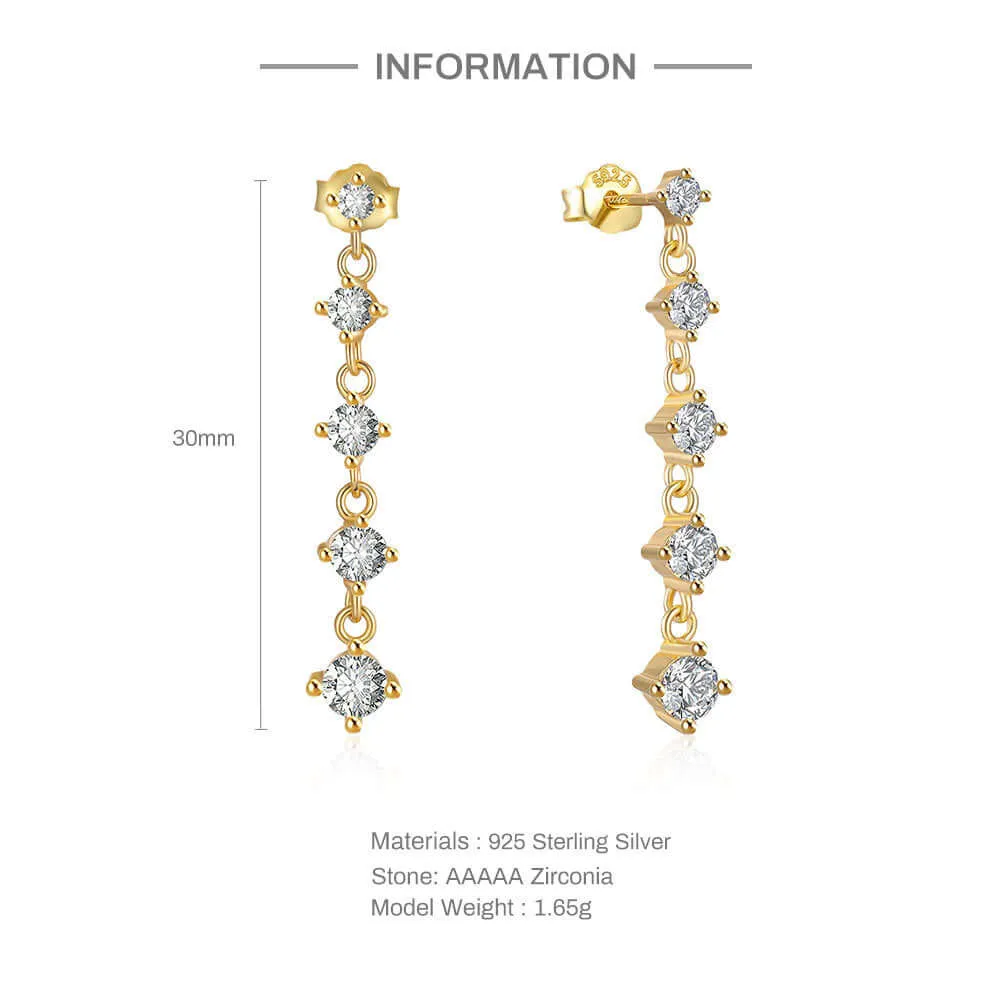 925 Silver Round Chain Long Drop Earrings CZ Diamond