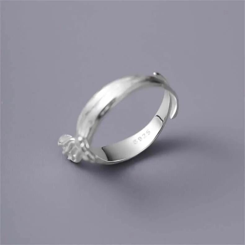 925 Sterling Silver Pleated Ribbon Plain Ring