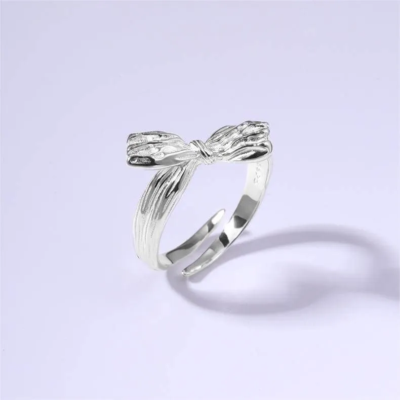 925 Sterling Silver Pleated Ribbon Plain Ring