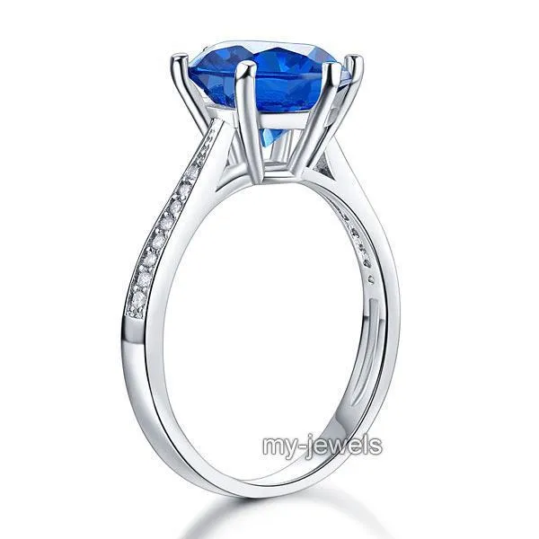 925 Sterling Silver Wedding Engagement Ring 3 Carat Blue Created Zirconia Jewelry MXFR8211