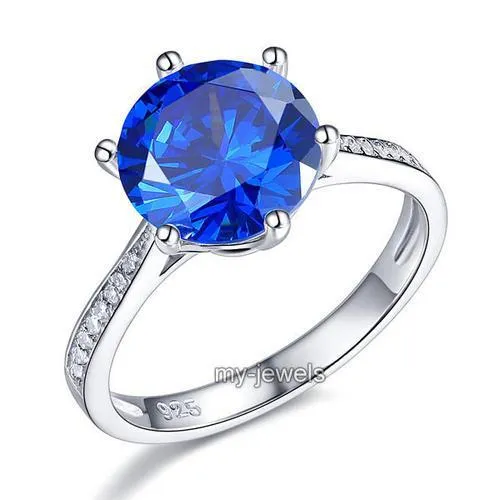 925 Sterling Silver Wedding Engagement Ring 3 Carat Blue Created Zirconia Jewelry MXFR8211